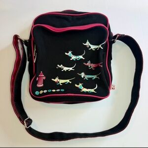 Gama-Go Dachshund Wiener Dog Black Pink Canvas Crossbody Messenger Bag Purse